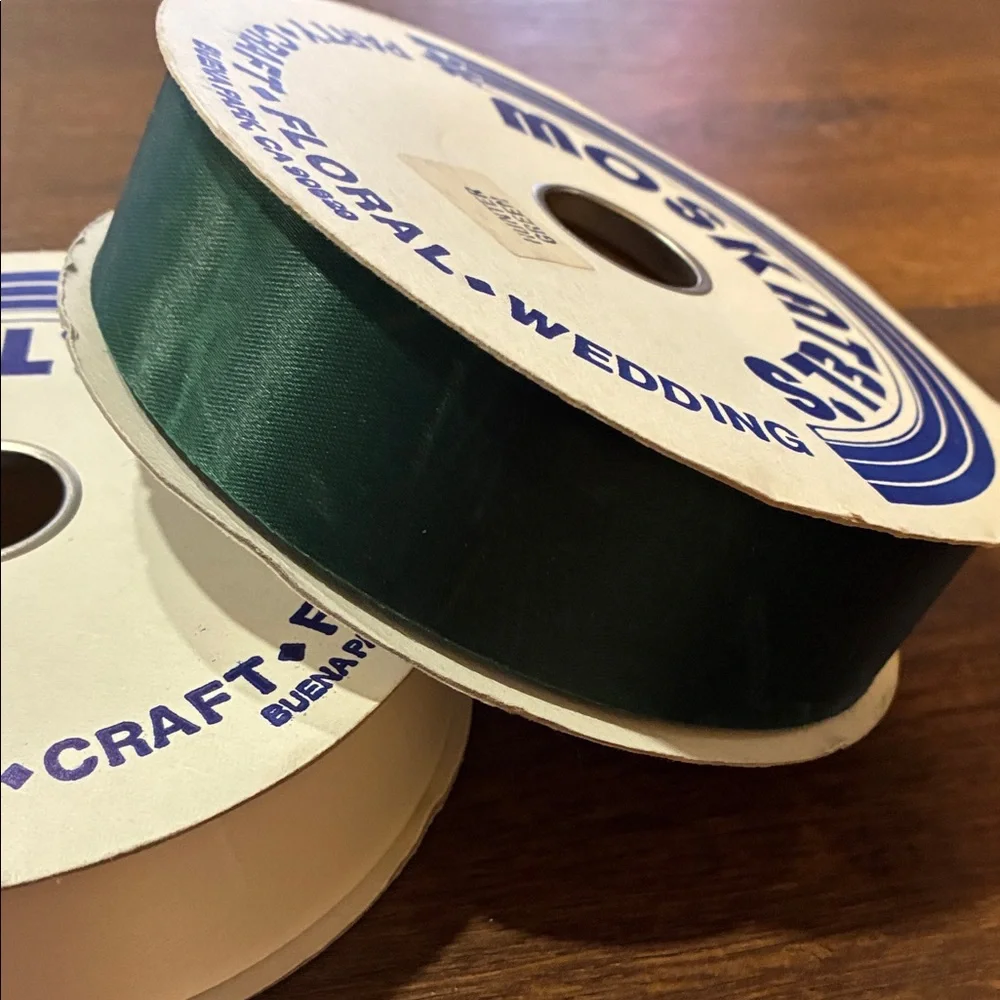 NEW 2 MOSKATEL’S PARTY CRAFT WEDDING RIBBON 100 YARDS IVORY AND HUNTER GREEN